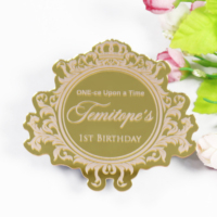 Acrylique miroir doré 1er anniversaire cadeau de mariage souvenir Toppers étiquette cadeau décoration de table avec feuille rose