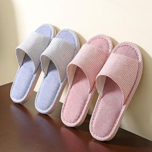 Chaussons confortables en lin pour femmes avec semelle intérieure antidérapante en peluche, à bout ouvert, pour l'intérieur, idéaux pour le printemps, l'automne et l'hiver - Product Image 2