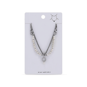 Collana a Strati con Perle, Ciondolo in Acciaio Inossidabile Color Acciaio, Gioiello con Doppia Catena - Product Image 1