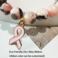Usine Vente Cancer Sensibilisation Rose Ruban Bracelets Pierre Naturelle Rose Quartz Zèbre Pierre Perlé Bracelets Cadeau De Noël