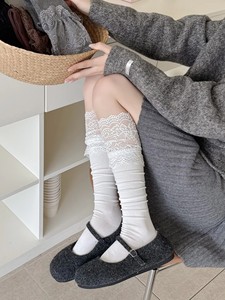 Calze da donna bianche a mezza gamba con effetto Maillard, in cotone, con bordo in pizzo alla moda, calze al ginocchio per <span class=keywords><strong>stivali</strong></span> - Product Image 5
