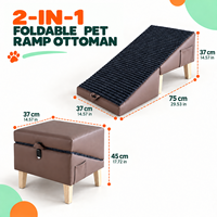 Rampe pliable de luxe pour animaux de compagnie, ottoman 2-en-1, escalier pour chien en bois massif, marches antidérapantes pour petits chiens et chats - Accessoire de canapé multifonctionnel