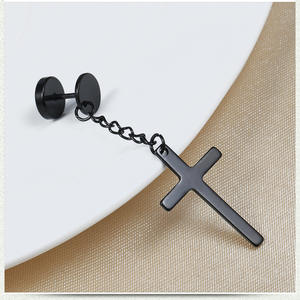 Cross Drop Earrings Stainless Steel 8mm Silver Black Gold Punk Hip Hop <b>Rock</b> Men Fashion <b>Jewelry</b> - Product Image 2