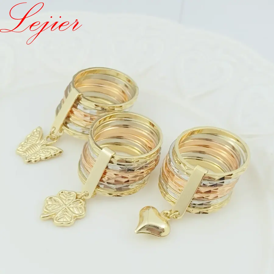 Oro Laminado Rings Plated Religious Jewelry Heart Ring Classic Three Color Style 18K Gold Fine Finger Ring Copper Alloy 6-12