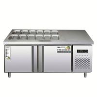 Réfrigérateur commercial pour sandwichs et salades, table de préparation, 2 portes, acier inoxydable, refroidissement par ventilateur