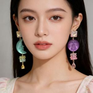 Pendientes de Cristal, Pendientes Colgantes con Diseño de Luna y Amatista, Estilo Bohemia, para Uso Diario de Mujer, Plata 925 - Product Image 2