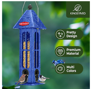 Mangeoire à oiseaux pour l'extérieur, suspendue, en plastique recyclé, 4 ports, 3 lb, grande capacité, décoration de jardin, bleuets - Product Image 6