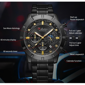 Montre pour homme en acier inoxydable étanche avec cadran soleil <span class=keywords><strong>lune</strong></span> étoile quartz classique tendance lumineuse Makawer 1905 - Product Image 3