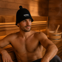 Chapeau de sauna en feutre de laine pure noire, épais, dense, sans couture, doux et chaud, avec logo brodé personnalisé et boucle de suspension