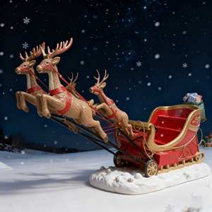 Sculpture décorative en résine écologique personnalisée pour l'extérieur, représentant un renne grandeur nature tirant un chariot pour un cadeau d'affaires de Noël - Product Image 2