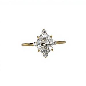 Bague de fiançailles en or plaqué 18K 14K avec diamant de laboratoire taille ovale, motif boussole, CVD, bijoux fins personnalisés OEM pour femme - Product Image 1