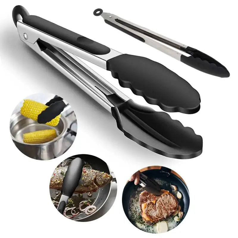 Großhandel 16 Zoll Edelstahl Lebensmittel zange Verkaufen Grill klemmen Lebensmittel Utensilien Edelstahl Silikon Lebensmittel zange