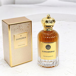 Botella de Perfume Redonda de Vidrio de Lujo de 100 ml, Botella de Perfume Vacía con Franjas y Logotipo Personalizado, con Caja de Empaque - Product Image 1