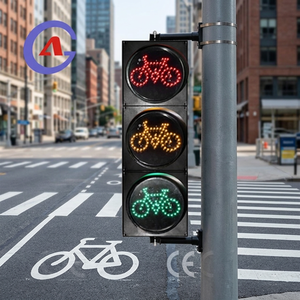 <b>Bicycle</b> Traffic Sign 300mm 3-Color LED Indicator <b>Light</b> Solar & Mains Powered Aluminum Alloy+PC Material - Product Image 2