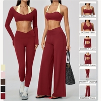Sunquest Nouveau Ensemble 2 pièces pour femme : Haut court à manches longues superposé et Legging taille haute à découpe en V, pour le yoga, la gym et l'entraînement