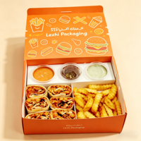 Boîte à emporter pour frites avec logo personnalisé, avec compartiment pour sauce, emballage jetable pour empanadas, hamburgers, poulet frit