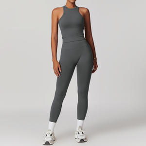 2024, Tops cortos integrados sin costuras de talla grande para <span class=keywords><strong>mujer</strong></span>, trajes de Yoga, mallas de cintura alta, chalecos acolchados sin mangas, ropa de gimnasio, ropa de entrenamiento - Product Image 3
