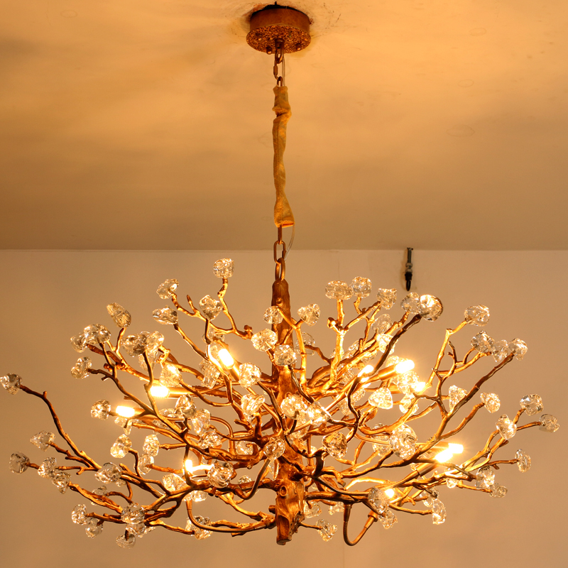Dedicate Round Flower Brown Body Color Copper Brass K9  Crystal Ceiling Mounted Pendant Lamp Chandelier For Restaurant Bedroom