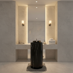 Lavabos et vasques sur pied en marbre noir Marquina poli, lavabo <span class=keywords><strong>de</strong></span> salle <span class=keywords><strong>de</strong></span> bain moderne autoportant - Product Image 1