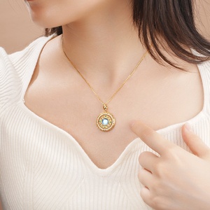 Zafiro <span class=keywords><strong>Babao</strong></span> brújula collar Unisex S925 plata esterlina regalo de moda collar chino giratorio - Product Image 2