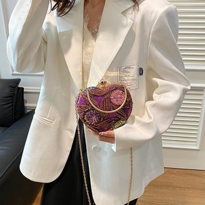 Cross-Border Women's Acrylic Trapeze Dinner <b>Bags</b> New Style Fashionable <b>Sequin</b> Handbag Trendy Chain Locking Buckle <b>Bag</b> Tanjing - Product Image 3