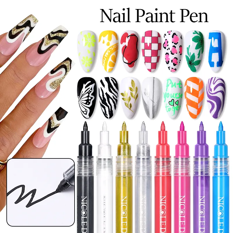 NICOLE DIARY 14 Colors Waterproof Nail Art Ink Drawing Painting Graffiti Marker Pen Wholesale Price