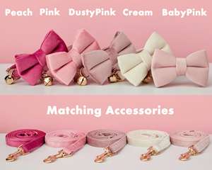 Vee Pink Peach Personalized Ca Collar Bow <b>Tie</b> Leash Se,Cusom Kien Puppy Name Tag,Free Gold Bell,Small Dog Engraved Pe - Product Image 3