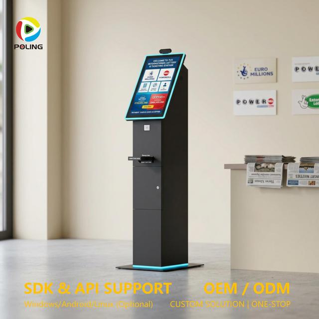 23.6inch LED Stripe Curved Touch Screen RFID/NFC Reader Self Service Cash Payment Machine Kiosk for Games Room
