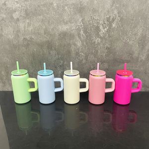Powder Coated Elegant Shaped <b>Drinking</b> Glasses rainbow Underneath 16oz Vacuum Stainless Steel Can Mugs with pp <b>Plastic</b> Lids - Product Image 3