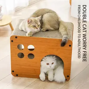 Casa de gato de papelão para gatos, porta-encosto de nível duplo para ambientes internos, eco amigável