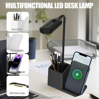3in1 15W Support de lampe chargeur sans fil multifonctionnel Lampe de bureau LED à charge rapide avec porte-stylo pour iPhone Samsung Xiaomi