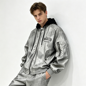 Blouson MA-1 en jean délavé style vintage américain avec capuche amovible, broderie gothique, fermeture éclair intégrale, coupe ample, été, imperméable et respirant - Product Image 5