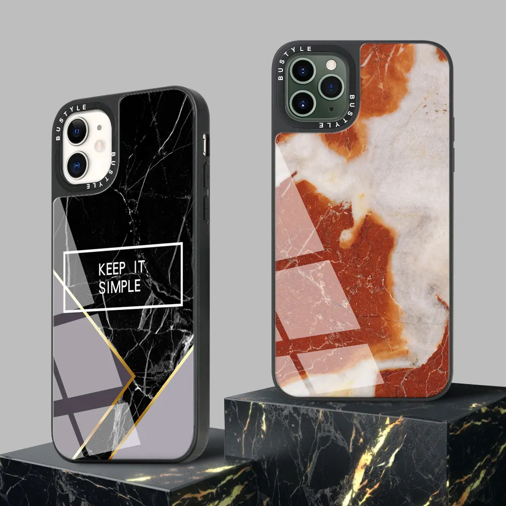 Custom Luxury Glass Marble Phone Case For iPhone 13 Pro Max i Phone Cover with Black Camera Ring Brand Logo Print Phone Cases