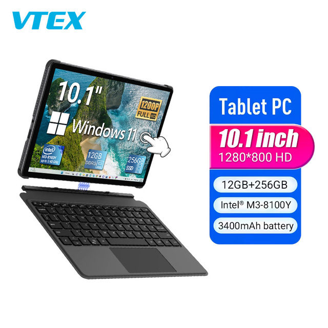10.1 " Win System CPU M3-8100Y 12GB 256GB Laptop BT Keyboard Type C Business Office Surface Tablete Win-dows 2 in 1 Tablet Pc