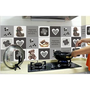 Cute Bear <b>Kitchen</b> Sticker Self-Adhesive Aluminum Foil Tile Oil Smoke Wall Sticker Home <b>Decoration</b> Modern Design Square Pattern - Product Image 3