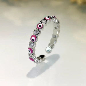 Anillo de moda T0823 en tono plateado con esmalte, diseño de ojo turco con pavé, unisex, regalo de joyería, diseño de piedra redonda - Product Image 3