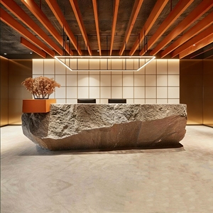 CR013 Easy Maintenance Rough Stone 3D Textured Luxury Fiberglass <b>Bar</b> Counter Contemporary Front Desk for Commercial Space - Product Image 2