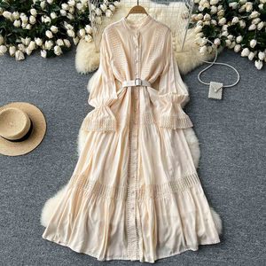 Abito Estivo Chic da Donna in Pizzo di Lusso con Ampia Gonna, Maniche a Lanterna, Monopetto con Cintura, Stile Francese per Spiaggia e Feste Serali - Product Image 5