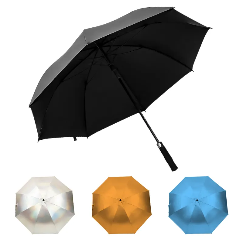 Directe Verkoop Lang Verzilveren Afdrukken Dubbellaags Zonnescherm Automatische Open Luxe Paraplu Voor Jonge Man