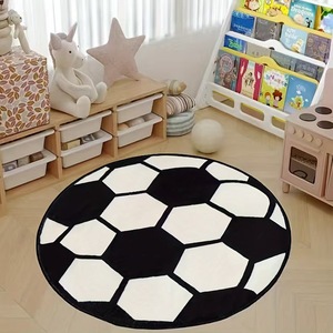 <b>Round</b> Soccer Ball Pattern Area Rug For Kids Room Playroom Floor Mat Polyester Fiber Soft <b>Carpet</b> Home Decor - Product Image 1