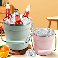Seau à glace professionnel de luxe 8L, double paroi en acier inoxydable, isotherme, avec couvercle et poignée