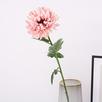 Grande fleur artificielle de chrysanthème ping-pong faite à la main, imperméable, à tige unique avec feuilles, pour bouquet de mariage, décoration intérieure élégante