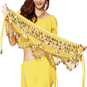 Pañuelo de cadera para danza del vientre para mujer con monedas doradas, falda envolvente, sonoro - Product Image 6