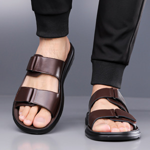 Sandales d'été décontractées pour hommes en cuir PU à bout ouvert avec boucle, semelle extérieure en caoutchouc respirante, grandes tailles - Product Image 2