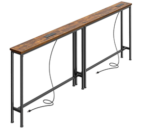 <strong>Narrow</strong> <strong>Console</strong> Accent <strong>Table</strong> with Outlet, Sofa <strong>Tables</strong>, Long Entryway <strong>Tables</strong> with Charging Station, for Living Room, Brown - Product Image 1