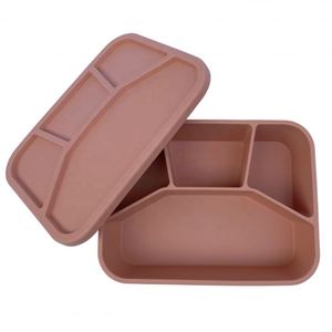 <b>Microwavable</b> Rectangle Silicone Bento Box Lunch Container 4 Compartments Foldable Design Hard Shell Lids Food <b>Storage</b> - Product Image 1