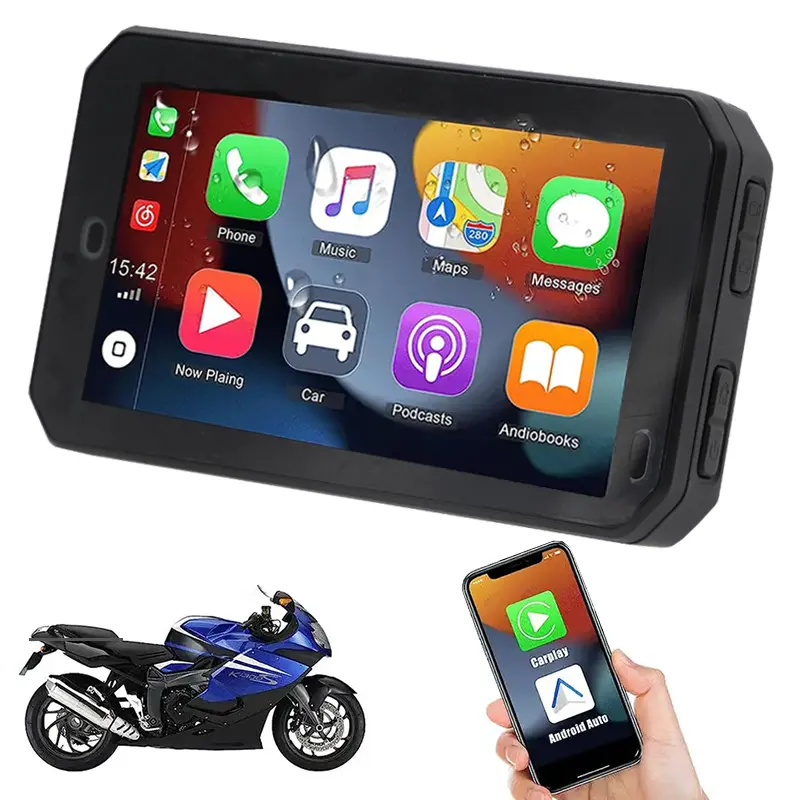 5 pulgadas táctil impermeable motocicleta coche pantalla de juego GPS coche Monitor Android BT inalámbrico Carplay Motor bicicleta navegación GPS