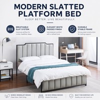 Lit en fer minimaliste pour chambre d'hôtel, robuste, blanc, rembourré, à lattes ventilées, avec double tube en acier et mousse, directement de l'usine