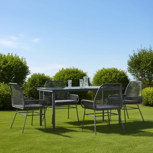 Dark Grey Garden Dining Set 4 Seater Rattan Metal <b>Frame</b> Weather Resistant Outdoor Furniture Contemporary Design - Product Image 2