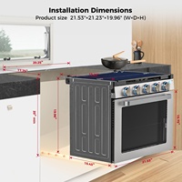 Cuisinière Encastrable Professionnelle Junsky 21 Pouces pour VR, Gaz, 3 Brûleurs, Acier Inoxydable avec Four